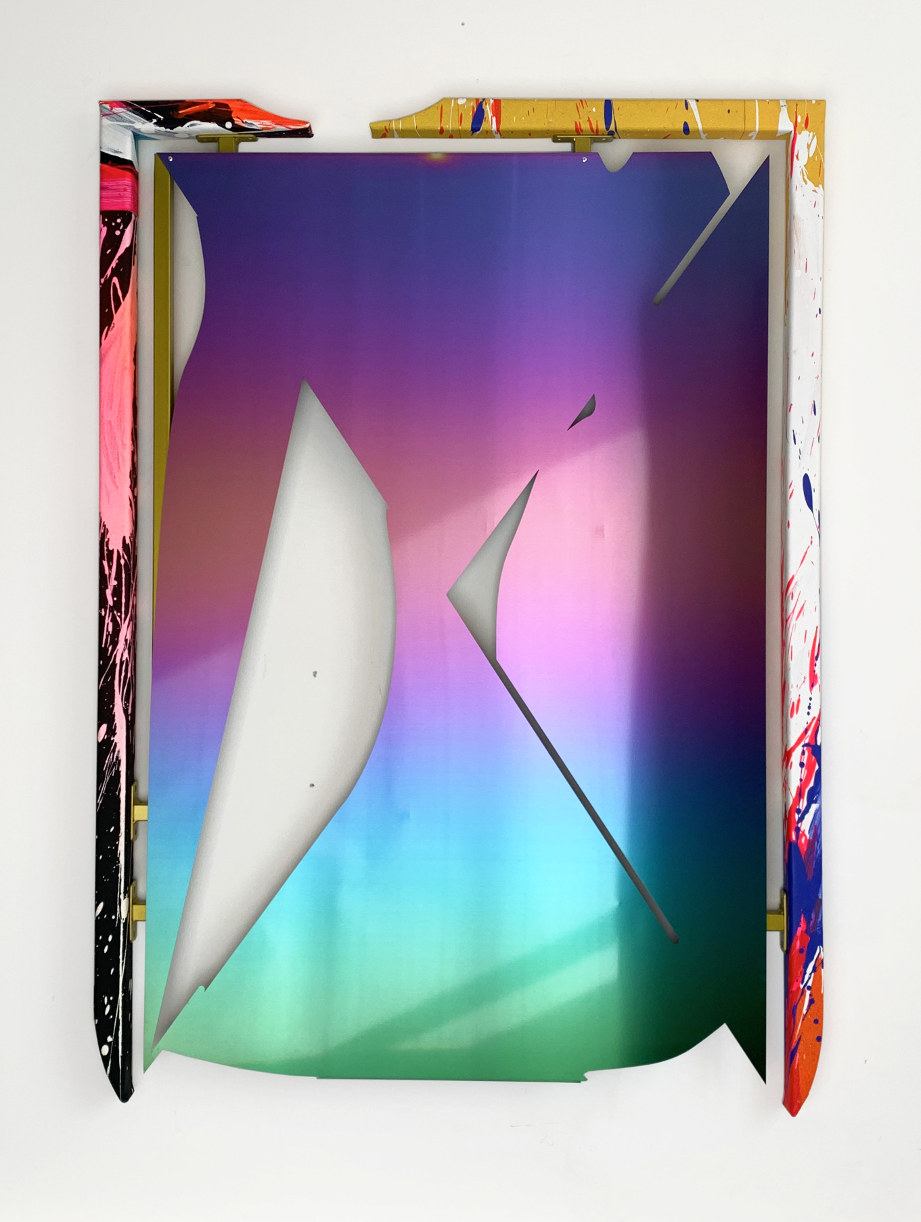 The Void Paintings 04 <br> 2020 PVD coated stainless steel, carpaint, steel, acrylic, canvas, wood 136 x 96 cm
